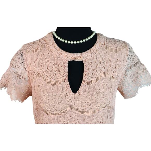 Peach Lace Dress Short Sleeve Scalloped Keyhole Cocktail Special Occasion Small - Picture 4 of 8